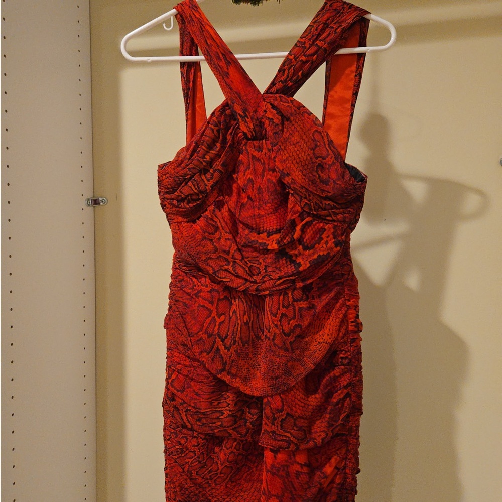 Red Snake Print Mini Cocktail  Dress